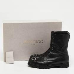 Pre Owned Jimmy Choo Black Leather Crystal Embellished Hatcher Boots Size 41.5