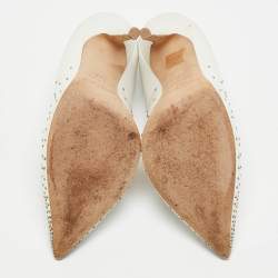 Pre Owned Jimmy Choo White Leather Romy Pearl Embellished Pointed Toe Pumps 36.5