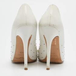 Pre Owned Jimmy Choo White Leather Romy Pearl Embellished Pointed Toe Pumps 36.5