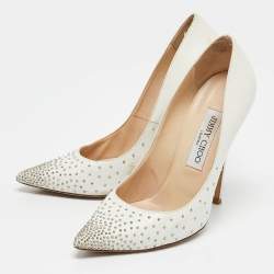 Pre Owned Jimmy Choo White Leather Romy Pearl Embellished Pointed Toe Pumps 36.5