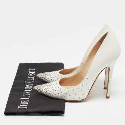Pre Owned Jimmy Choo White Leather Romy Pearl Embellished Pointed Toe Pumps 36.5
