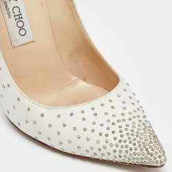 Pre Owned Jimmy Choo White Leather Romy Pearl Embellished Pointed Toe Pumps 36.5