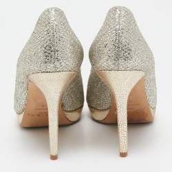 Jimmy Choo Silver Glitter Dahlia Peep Toe Pumps Size 38