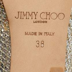 Jimmy Choo Silver Glitter Dahlia Peep Toe Pumps Size 38