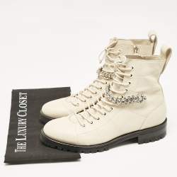 Jimmy Choo Cream Leather Cruz Ankle Boots Size 38
