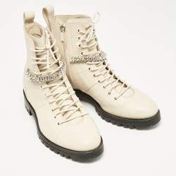Jimmy Choo Cream Leather Cruz Ankle Boots Size 38
