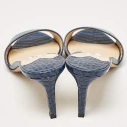 Jimmy Choo Blue Croc Embossed Leather Stacey Slide Sandals Size 37