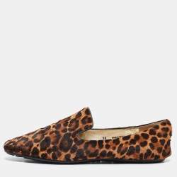 Jimmy Choo Brown Leopard Calf Hair Wheel Smoking Slippers Size 38