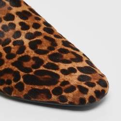 Jimmy Choo Brown Leopard Calf Hair Wheel Smoking Slippers Size 38