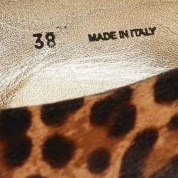Jimmy Choo Brown Leopard Calf Hair Wheel Smoking Slippers Size 38