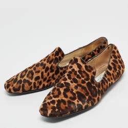 Jimmy Choo Brown Leopard Calf Hair Wheel Smoking Slippers Size 38