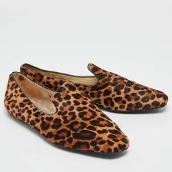 Jimmy Choo Brown Leopard Calf Hair Wheel Smoking Slippers Size 38