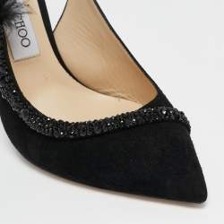 Jimmy Choo Black Suede and Feather Tacey Slingback Pumps Size 38.5