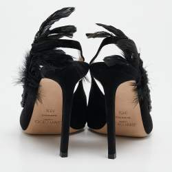 Jimmy Choo Black Suede and Feather Tacey Slingback Pumps Size 38.5