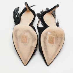 Jimmy Choo Black Suede and Feather Tacey Slingback Pumps Size 38.5