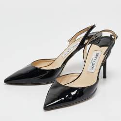 Pre Owned Jimmy Choo Black Patent Leather Tilly Slingback Pumps Size 39