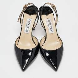 Pre Owned Jimmy Choo Black Patent Leather Tilly Slingback Pumps Size 39