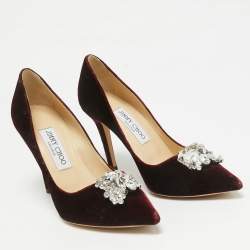 مملوكة مسبقًا Jimmy Choo Exclusive Collection Burgundy Velvet Amanda Pumps Size 36.5