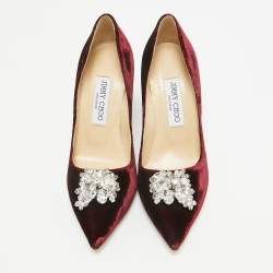 مملوكة مسبقًا Jimmy Choo Exclusive Collection Burgundy Velvet Amanda Pumps Size 36.5