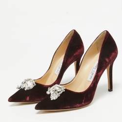 مملوكة مسبقًا Jimmy Choo Exclusive Collection Burgundy Velvet Amanda Pumps Size 36.5