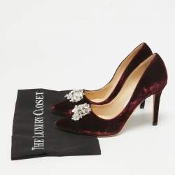 مملوكة مسبقًا Jimmy Choo Exclusive Collection Burgundy Velvet Amanda Pumps Size 36.5