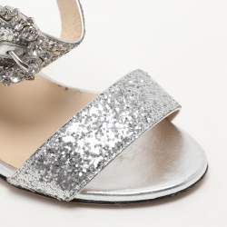 Jimmy Choo Silver Glitter Ankle Strap Sandals Size 35