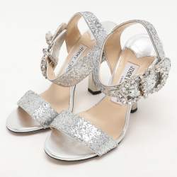 Jimmy Choo Silver Glitter Ankle Strap Sandals Size 35