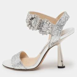 Jimmy Choo Silver Glitter Ankle Strap Sandals Size 35