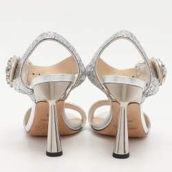 Jimmy Choo Silver Glitter Ankle Strap Sandals Size 35