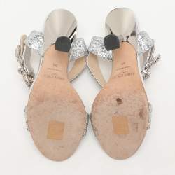 Jimmy Choo Silver Glitter Ankle Strap Sandals Size 35