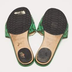 Jimmy Choo Green Python Leather Nanda Flat Sandals Size 38
