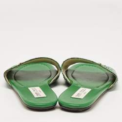 Jimmy Choo Green Python Leather Nanda Flat Sandals Size 38