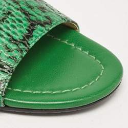 Jimmy Choo Green Python Leather Nanda Flat Sandals Size 38