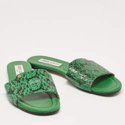 Jimmy Choo Green Python Leather Nanda Flat Sandals Size 38