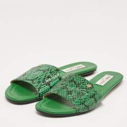 Jimmy Choo Green Python Leather Nanda Flat Sandals Size 38