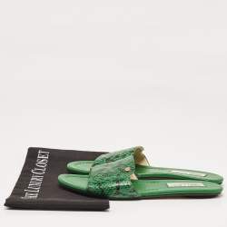 Jimmy Choo Green Python Leather Nanda Flat Sandals Size 38