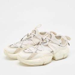 Pre Owned Jimmy Choo White Leather and Mesh Diamond Trial Sneakers Size 39