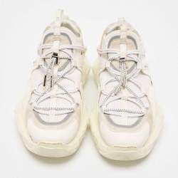 Pre Owned Jimmy Choo White Leather and Mesh Diamond Trial Sneakers Size 39
