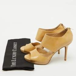 Jimmy Choo Beige Patent Leather Open Toe Pumps Size 40