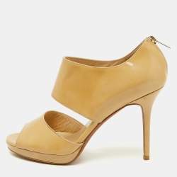Jimmy Choo Beige Patent Leather Open Toe Pumps Size 40