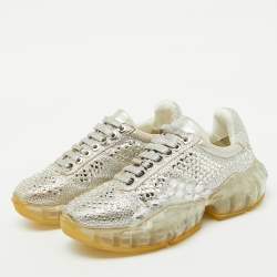 Pre Owned Jimmy Choo Metallic Suede Diamond Crystal Embellished Low Top Sneakers Size 37