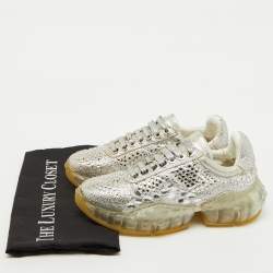 Pre Owned Jimmy Choo Metallic Suede Diamond Crystal Embellished Low Top Sneakers Size 37