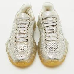 Pre Owned Jimmy Choo Metallic Suede Diamond Crystal Embellished Low Top Sneakers Size 37
