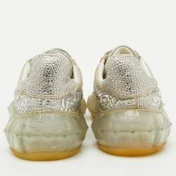 Pre Owned Jimmy Choo Metallic Suede Diamond Crystal Embellished Low Top Sneakers Size 37
