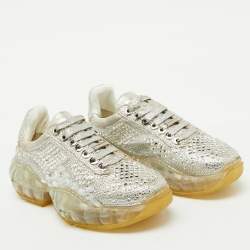 Pre Owned Jimmy Choo Metallic Suede Diamond Crystal Embellished Low Top Sneakers Size 37