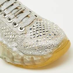 Pre Owned Jimmy Choo Metallic Suede Diamond Crystal Embellished Low Top Sneakers Size 37