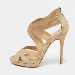 Jimmy Choo Metallic Suede Cutout Collar Peep Toe Sandals Size 39.5