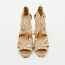 Jimmy Choo Metallic Suede Cutout Collar Peep Toe Sandals Size 39.5
