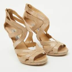 Jimmy Choo Metallic Suede Cutout Collar Peep Toe Sandals Size 39.5