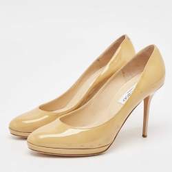 Jimmy Choo Beige Patent Leather Platform Pumps Size 38.5